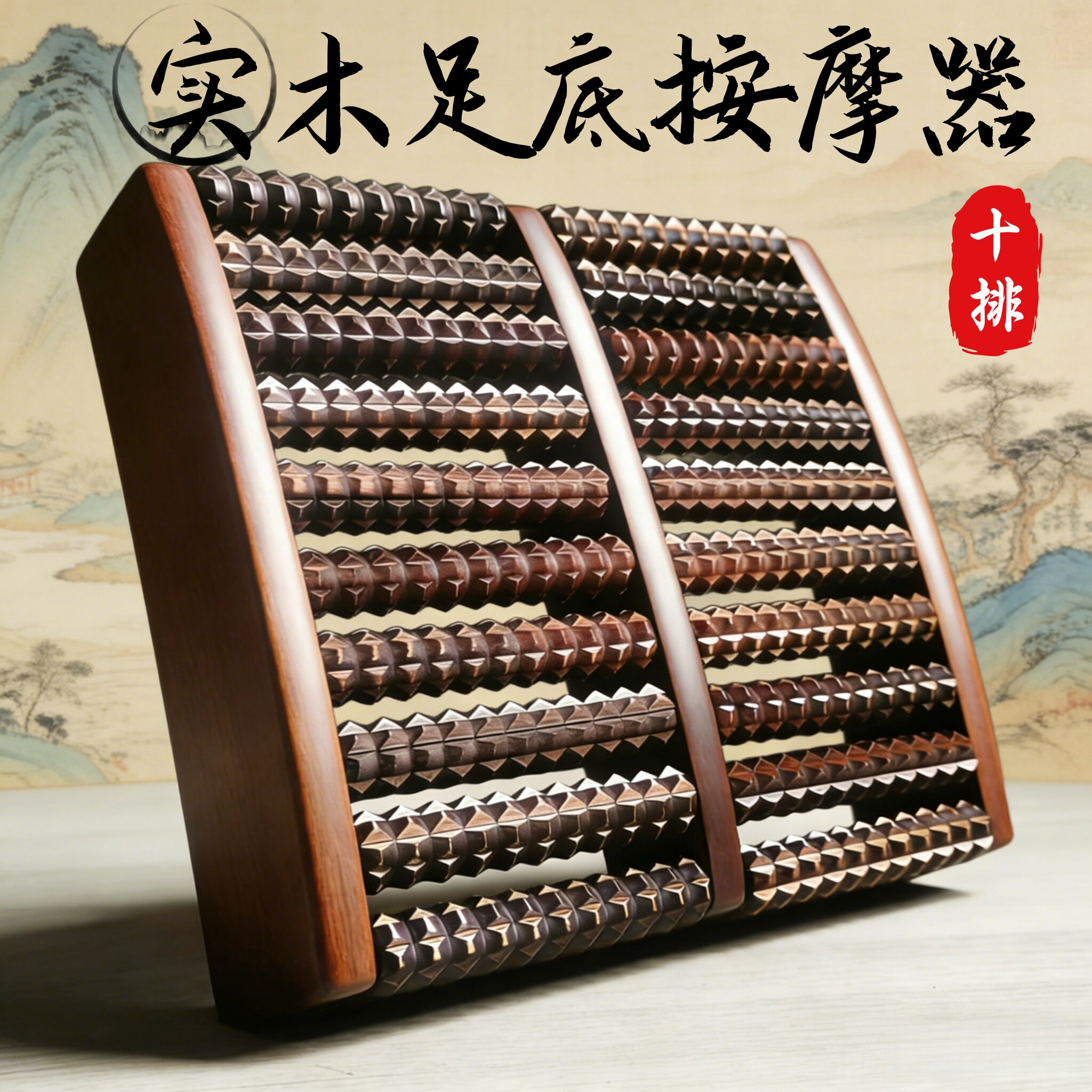 加大加固实木10排按摩器大号足底按摩垫脚底穴位按摩腿部按摩工具