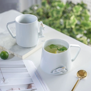飞形物鹿隐杯白色陶瓷景德镇杯子马克杯水杯情侣高级茶杯小鹿轻奢