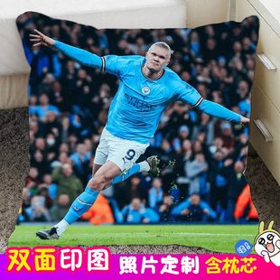 新款曼城哈兰德周边英超足球抱枕定制明星同款车载靠垫车用双面男