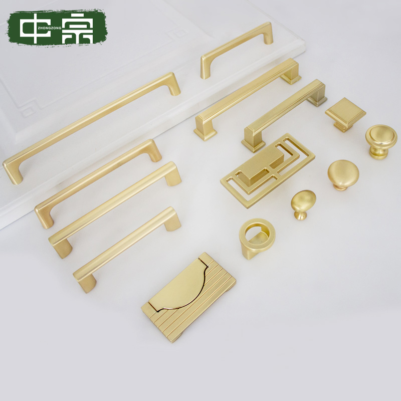 现代简约拉手黄铜拉丝金色轻奢橱柜衣柜柜子拉手抽屉拉手柜门把手
