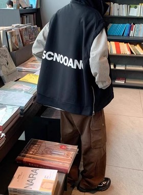SCN00AN特大码300斤设计感ins潮牌休闲连帽无袖背心马甲女外套上