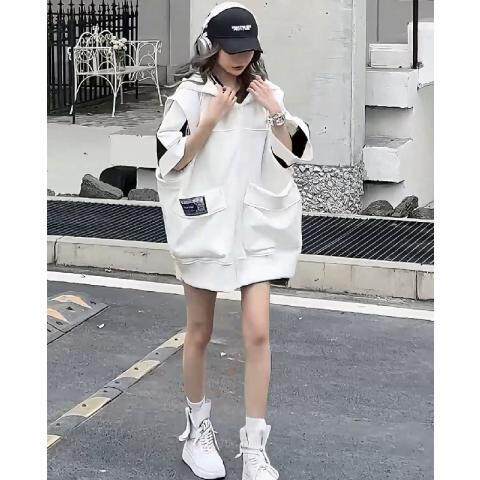 欧洲站大码300斤女中长款宽松休闲时尚印花连帽无袖卫衣马甲外套