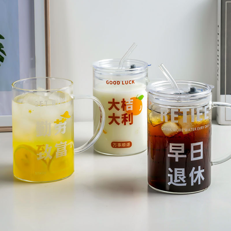 高硼硅1000毫升大容量带刻度玻璃杯子带盖带不锈钢吸管杯家用喝水图片