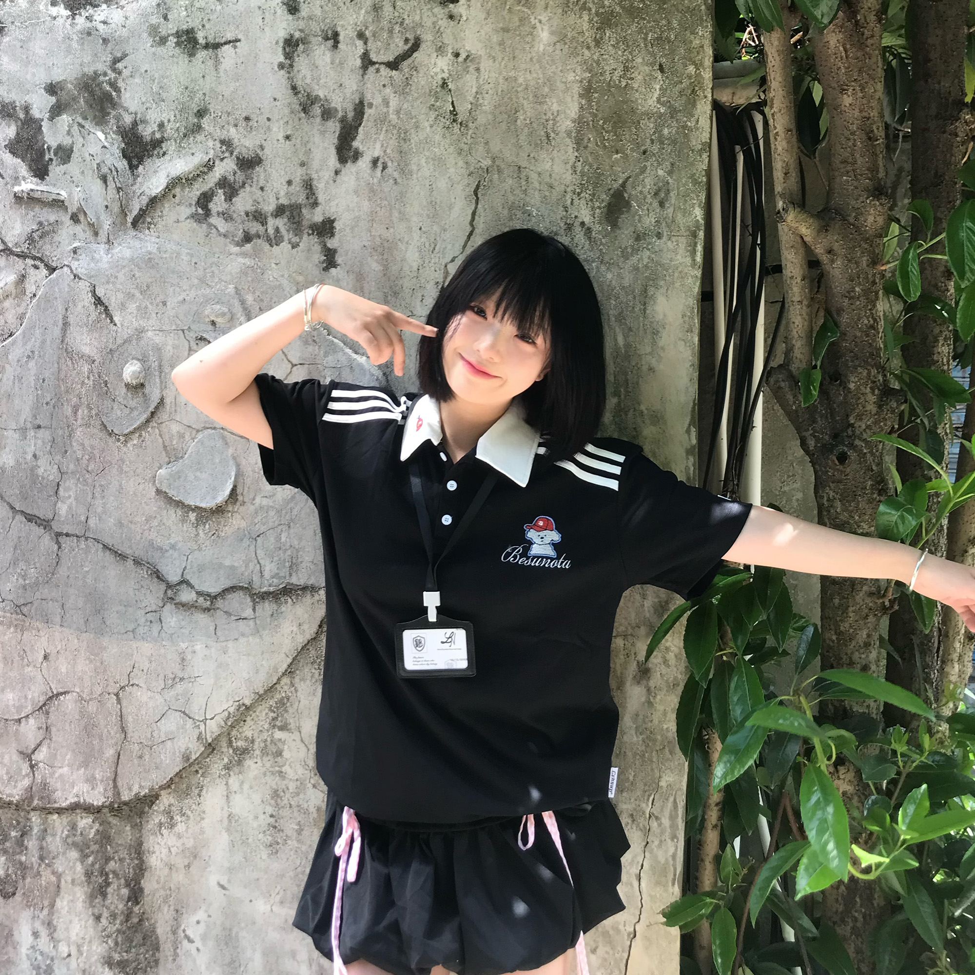 文文不乖 原创美式复古撞色条纹拼接短袖T恤翻领POLO衫男女情侣夏