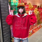 文文不乖 原创星星印花拼接连帽开衫 卫衣女宽松拉链外套休闲上衣