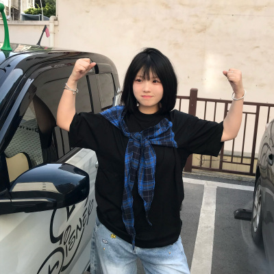 文文不乖 原创美式复古蝴蝶结格子绑带短袖T恤女夏季宽松情侣上衣