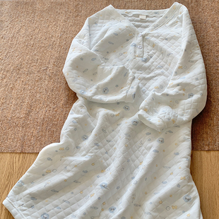 空气棉夹层套头睡裙女秋冬季加厚保暖小鱼泡泡甜美冬天睡衣家居服