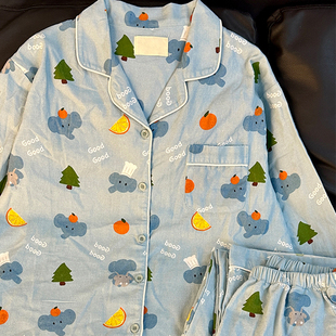 情侣睡衣男女宿舍家居服套装 大码 可外穿 可爱蓝色小象长袖 春秋新款