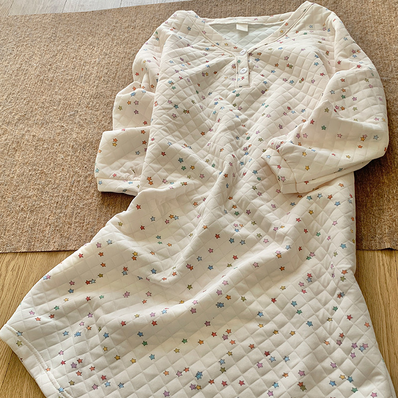 甜美星星空气棉睡裙女2025新款秋冬季夹棉睡衣宽松卡通学生家居服