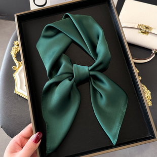 纯色墨绿色小方巾丝巾女衬衫春秋夏季护颈围脖子薄纱巾围巾70x70