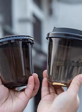 黑色90U型咖啡杯一次性透明塑料pet冷饮杯带盖自制冰美式外带商用