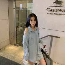 初秋女上衣轻熟 镂空漏肩设计感小众衬衫 SIXONE2019新款 港风长袖