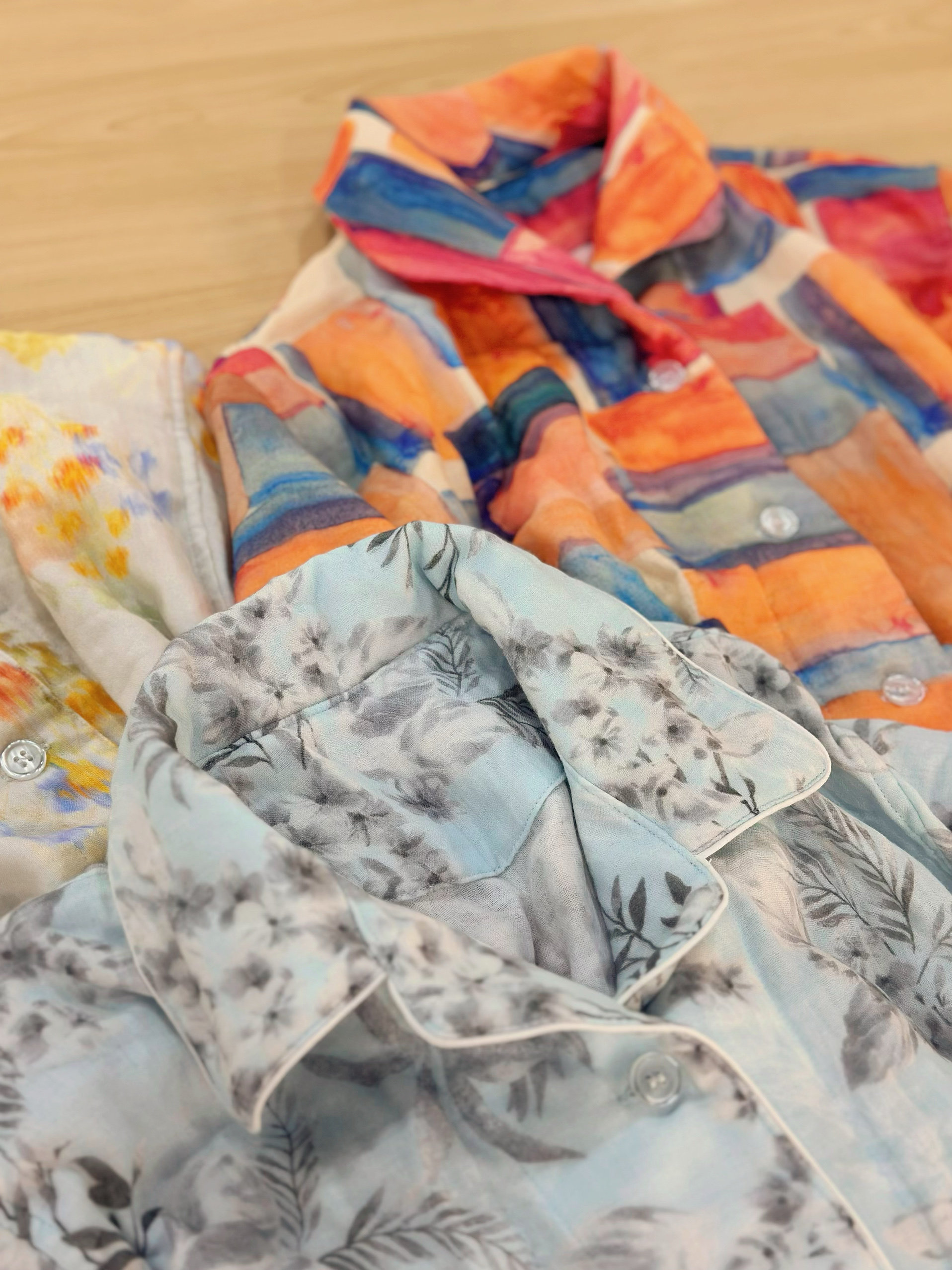 棉花糖日系印花三重纱女士家居服透气睡衣套装 宽松舒适 居家外穿