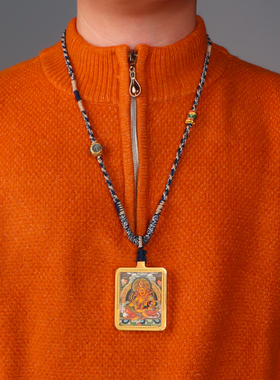 双面.不掉色.唐卡吊坠黑黄财神扎基拉姆女财神项链大黑天藏式佛牌