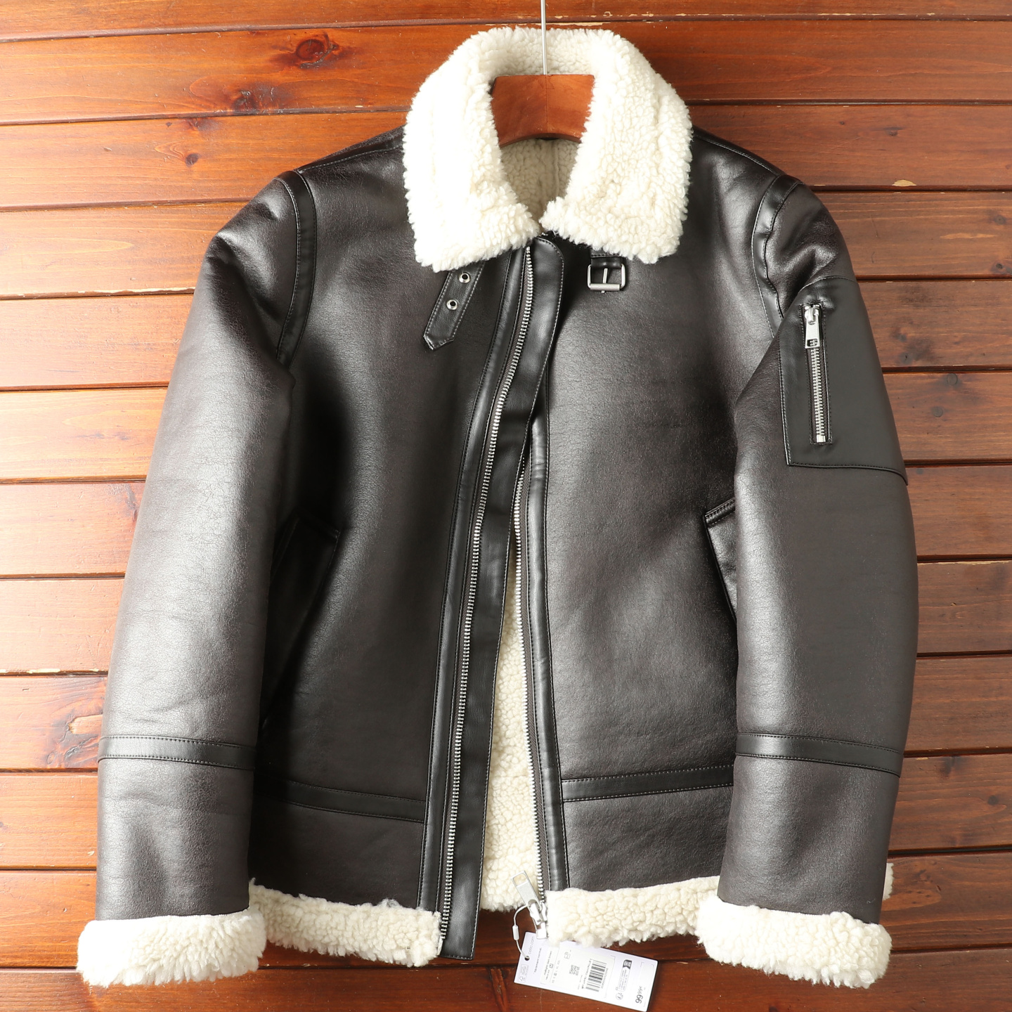 复古机车仿羔绒棉衣夹克潮