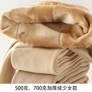 女童肤色加绒加厚打底裤北方一条过冬肉色连脚袜中大童踩脚保暖裤