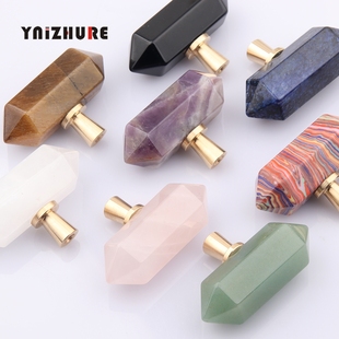天然轻奢欧美紫水晶双尖柱单孔黄铜拉手抽屉壁橱衣柜门小柜子把手