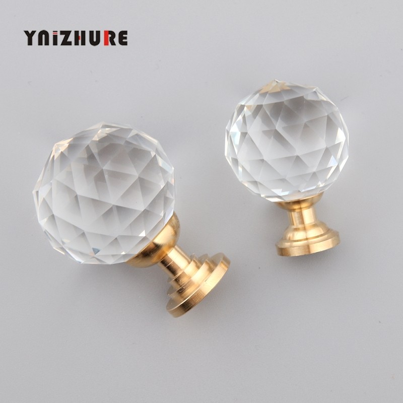 轻奢欧式K9水晶球形黄铜小拉手抽屉单孔柜门橱衣柜门高档纯铜把手