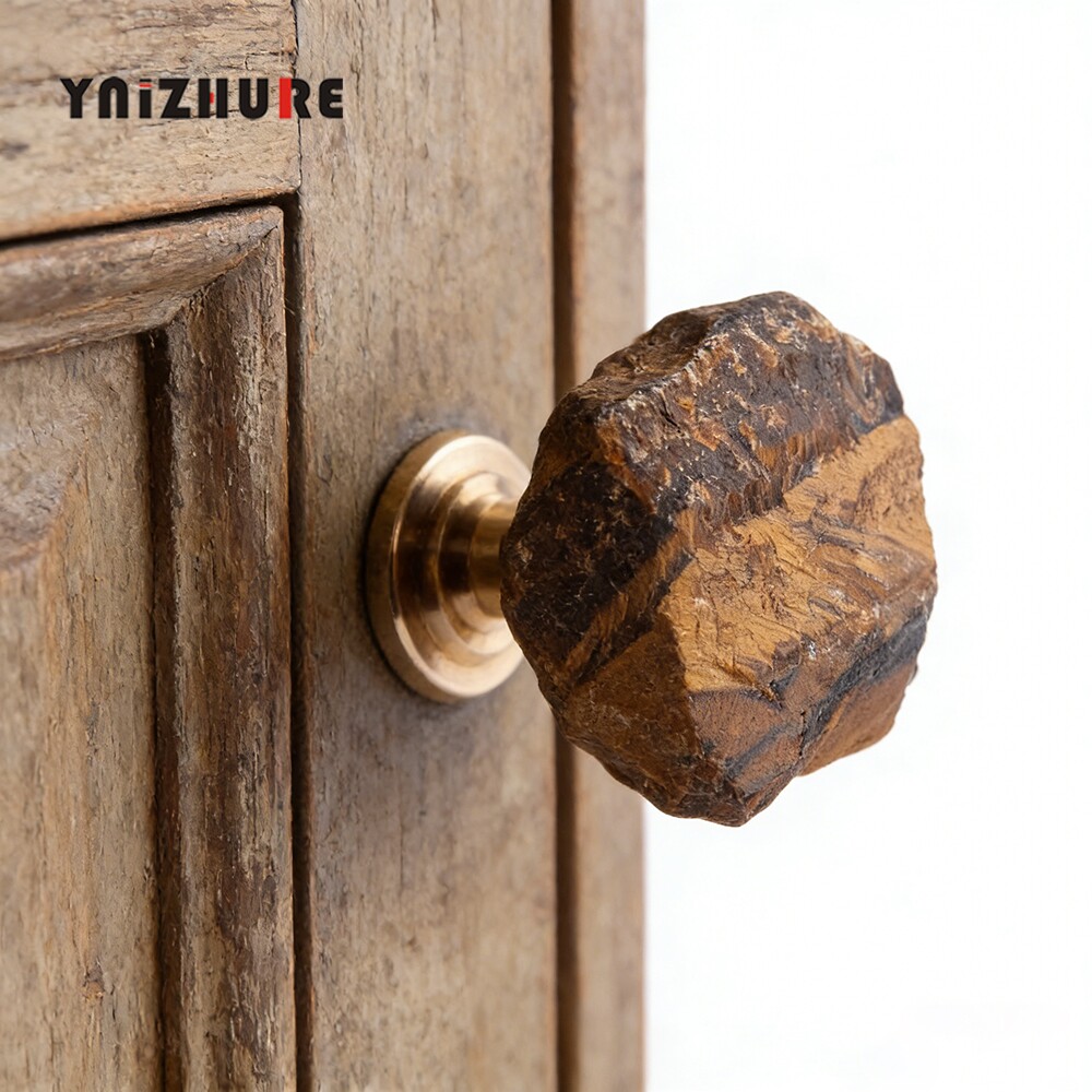 天然虎眼矿石拉手轻奢欧洲极简自然主义抽屉柜门单孔黄铜小把手柄