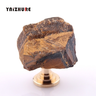 天然虎眼矿石拉手轻奢欧洲极简自然主义抽屉柜门单孔黄铜小把手柄