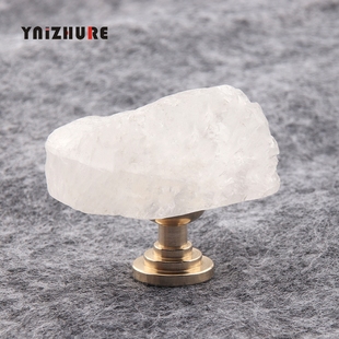 天然轻奢白水晶毛矿石黄铜拉手抽屉单孔衣柜门橱柜随型创意小把手