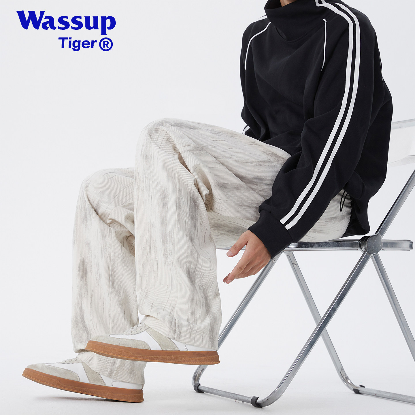 WASSUP美式潮牌2025秋冬新款百搭卫裤运动休闲裤加大码扎染直筒裤