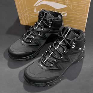 李宁加厚户外休闲鞋男款革面高帮冬季新款保暖缓震防滑运动鞋男鞋