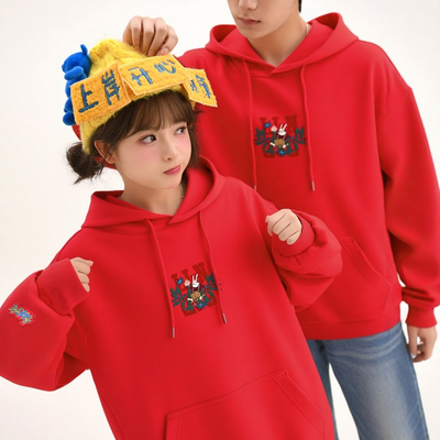 李宁日进斗金新年卫衣男女2025冬季新款拜年服红色本命年连帽套头