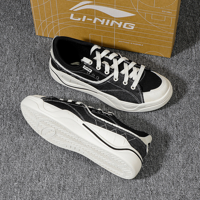 李宁轻帆板鞋男女鞋2025秋季新款透气时尚百搭运动黑色低帮休闲鞋