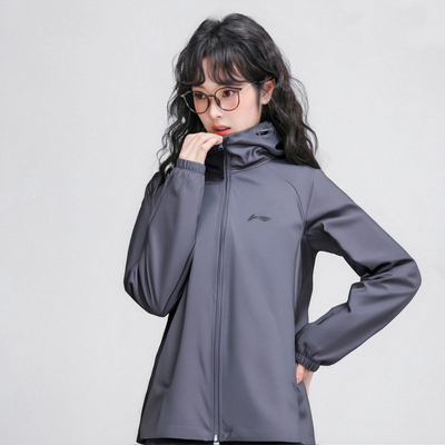 李宁连帽开衫运动风衣男女款2025春季新款户外防泼水外套AFDV067