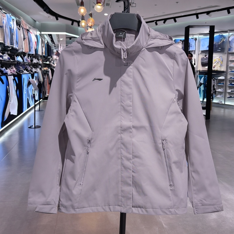 李宁风衣女款2025秋冬新款纯色百搭运动休闲防风连帽冲锋衣外套女