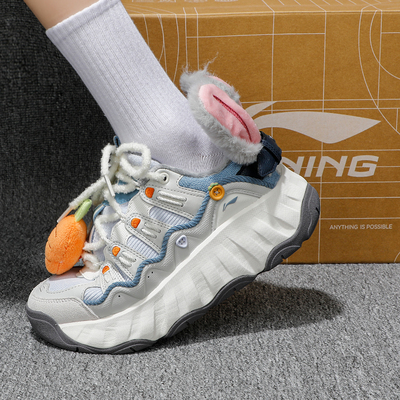 李宁疯狂动物城联名曲奇鞋加绒保暖休闲鞋女2025冬季新款运动鞋子