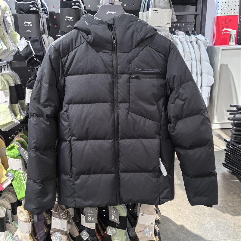 李宁厚款连帽羽绒服男20