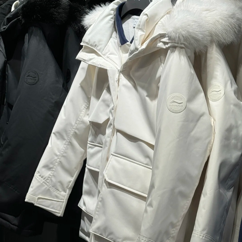 李宁羽绒服女款2024冬季新款运动加厚保暖毛领连帽中长款羽绒风衣