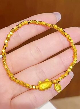 小猫钓鱼手链 铜镀金弹力绳弹力手链时尚气质高级感百搭手饰