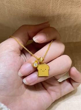吐司金色微笑吊坠新款项链卡通可爱精致锁骨