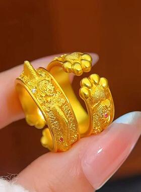 小猫耳朵爪爪戒指手工錾刻可爱趣味设计