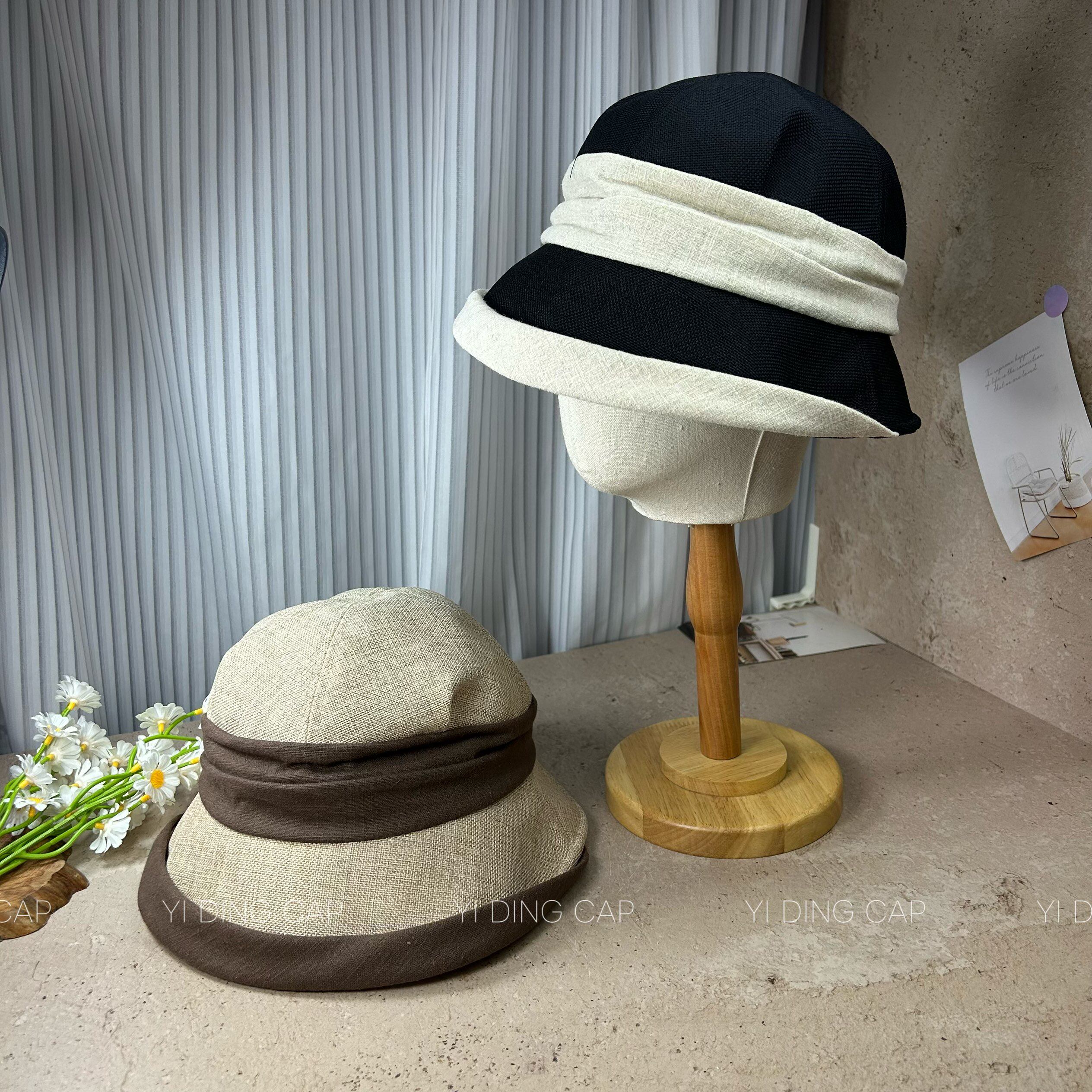 日系拼色渔夫帽女春夏遮阳防晒