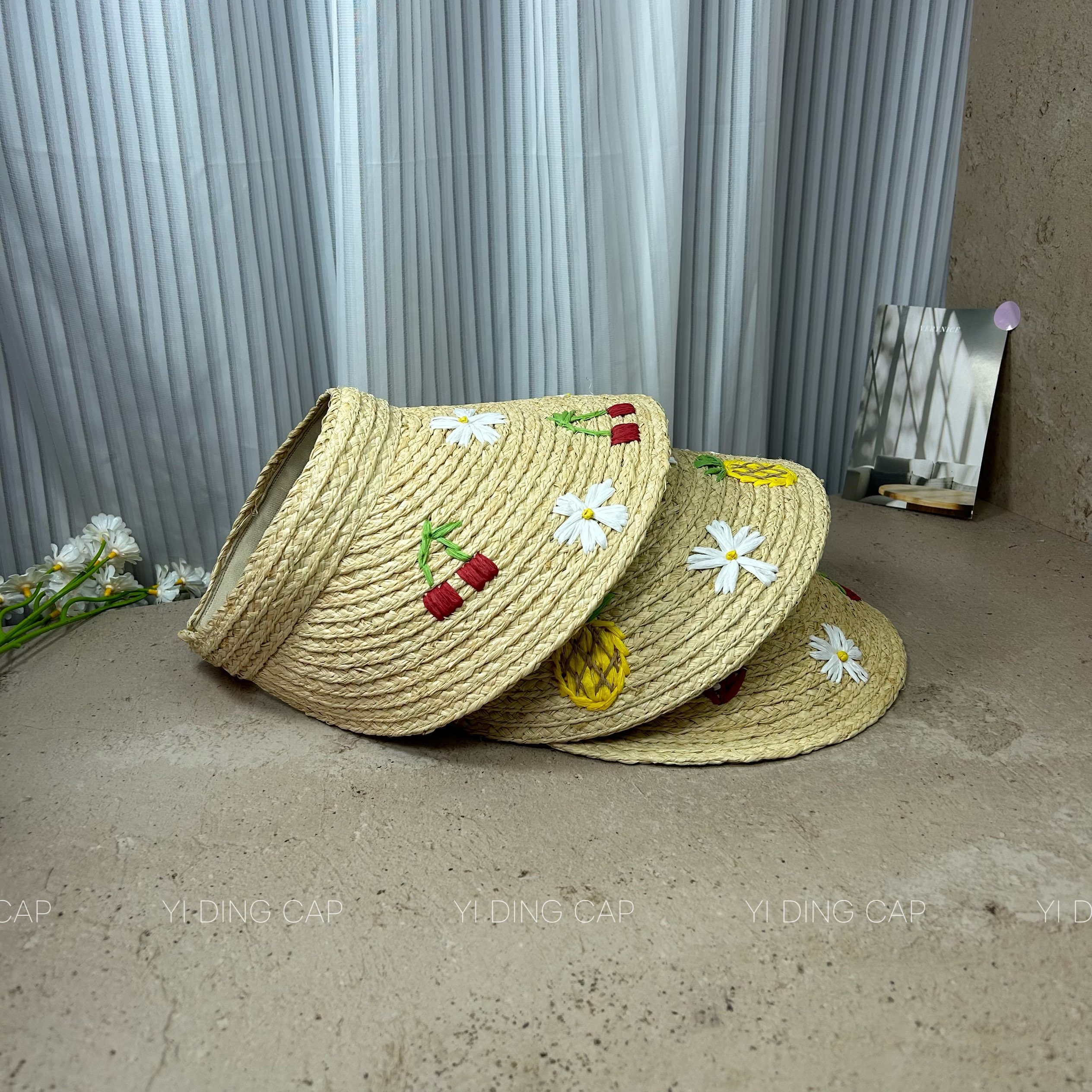 夏季少女草编防晒遮阳帽