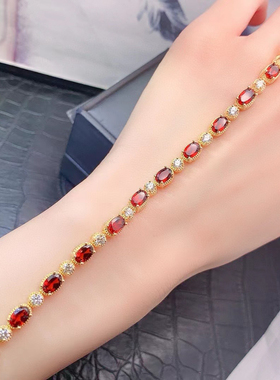 天然莫桑比克红色石榴石手链s925银镶设计款简约大气可调节长短