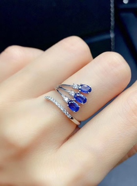 天然18k金时尚风蓝宝石戒指