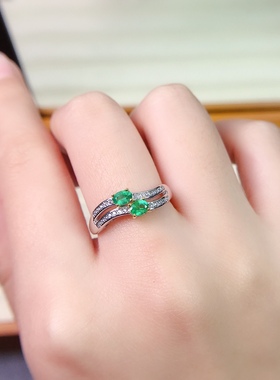 轻奢哥伦比亚小巧两粒祖母绿戒指