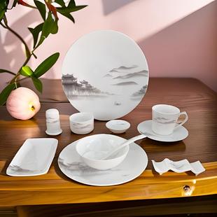 高端骨瓷酒店摆台餐具套装用品轻奢薄硬中式陶瓷盘碗碟会所家用瓷