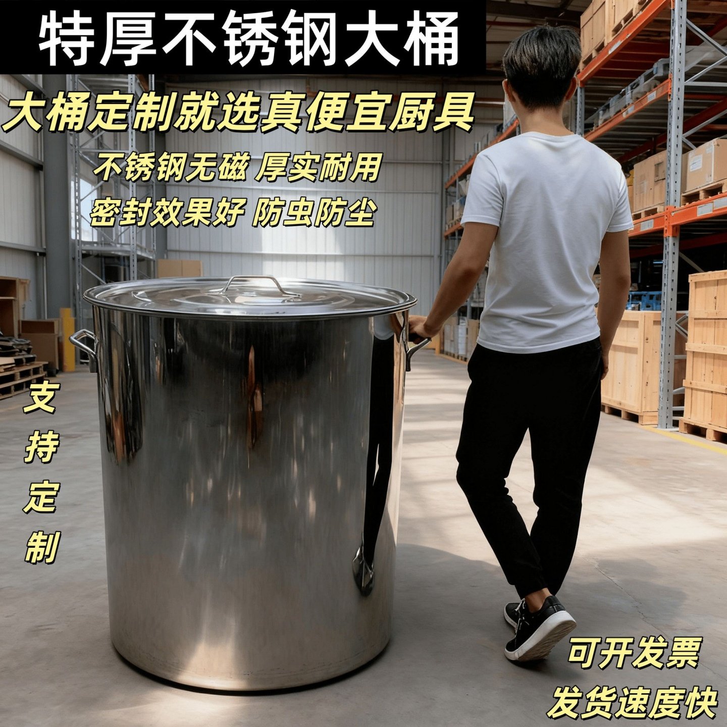 不锈钢桶大桶大容量汤桶水桶吊桶圆桶带盖卤肉桶加厚汤锅商用特厚