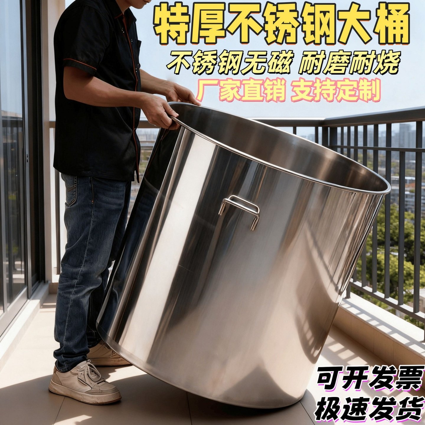 不锈钢卤肉桶汤桶吊桶圆桶带盖水桶加厚汤锅商用特厚大桶煮汤卤桶