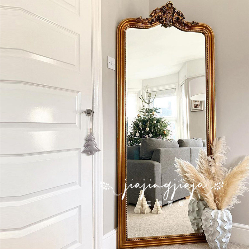 欧式复古全身落地壁挂穿衣换衣镜家用镜子北欧实木试衣镜ins风镜