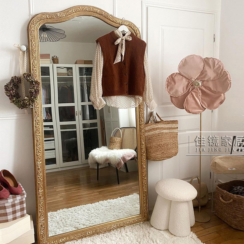 欧式复古穿衣镜法式雕花实木落地镜衣帽间服装店试衣镜镜子全身镜