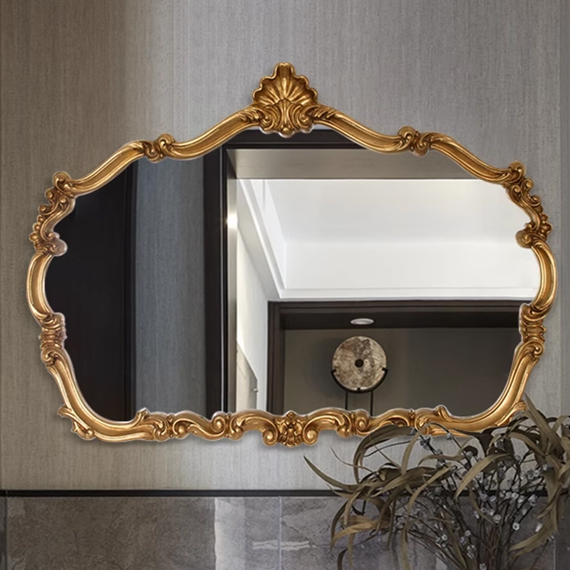 北欧欧式定制卫生间镜子浴室法式雕花梳妆镜挂墙复古壁挂大镜网红