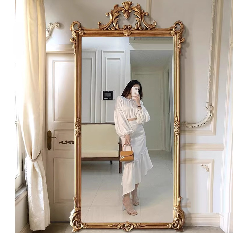 服装店法式大试衣镜家用女生贴墙欧式立体落地镜复古全身穿衣镜子