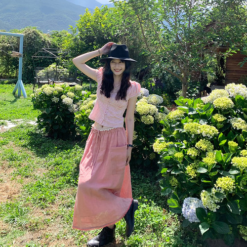 Tetu STUDIO 2025SS 两色大口袋随性流苏100%色织亚麻半裙